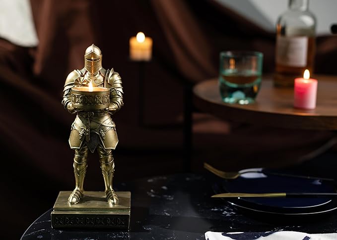 King's Guard Standup Knight Candlestick Holders Resin TeaLight Holder Warrior Mobile Phone Stand Pen Holder Candle Holder for Restaurant, Altar, Home Table(Bronze)