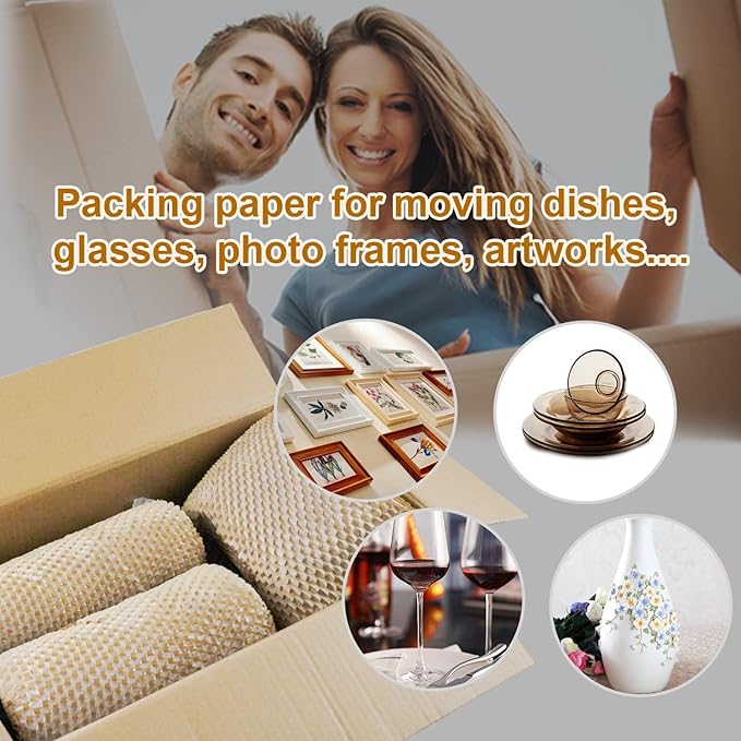 Packing Materials for Moving 15inx295ft Household Honeycomb Packing Paper for Moving Dishes and Glassware, Recyclable Sustainable Shipping Supplies Bubble Cushioning Wrap Roll, Eco Friendly