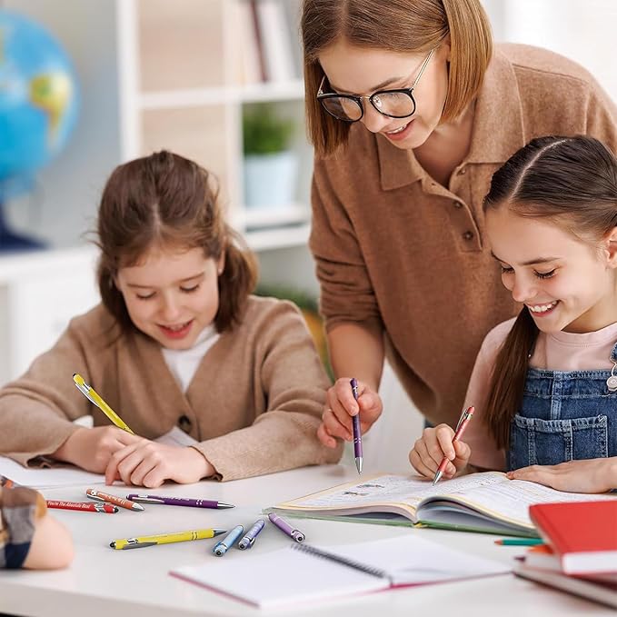 24 Pcs Inspirational Pens Bulk, Motivational Pens Ballpoint with Stylus Tips, Ink Pens 0.5mm Smooth Writing Pens Fine Point of Black Ink, 12 Colors with Gift Box for Staff, School, Office