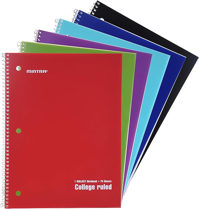 Mintra Office Spiral Notebooks (Solid - College Ruled, 24pk (4-6pks))