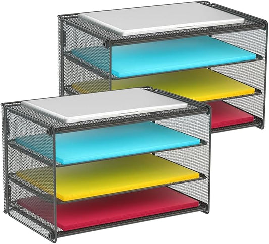 Samstar 2 Pack Paper Letter Tray, 3-Tier Desk File Organizer Paper Sorter Letter Shelf Rack, Mesh Made,Black