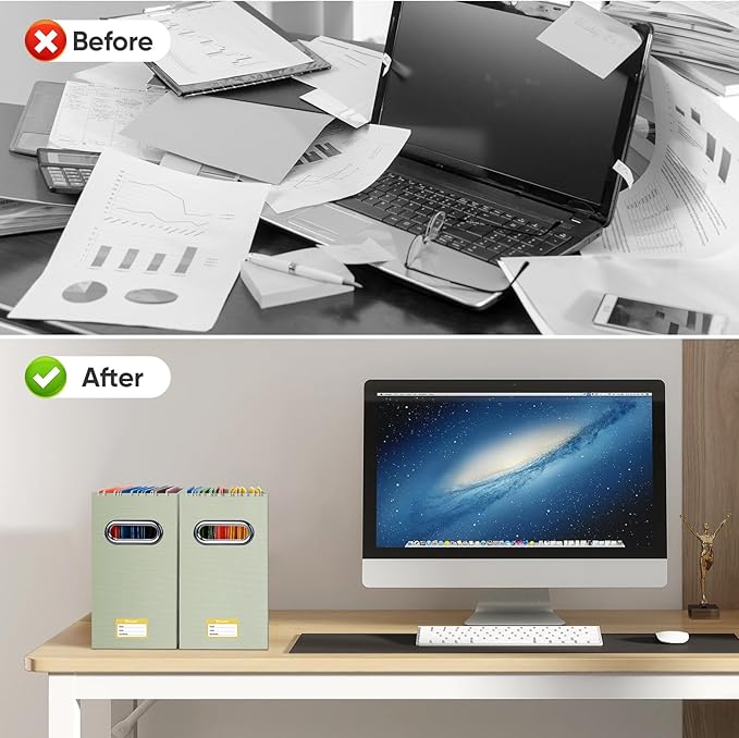 BALEINE File Organizer Box, Cardboard File Folder Organizer with Handle for Letter Size, Portable Collapsible Hanging Filing Box for Home Office Document Storage (4 Pack, Beige)