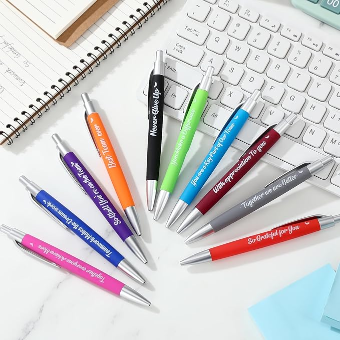 Yeaqee 100 Pcs Inspirational Pens Employee Appreciation Back to School Gifts Motivational Thank You Metal Greeting Quote Ballpoint Pen for Coworker Teacher(Multicolored,Member)