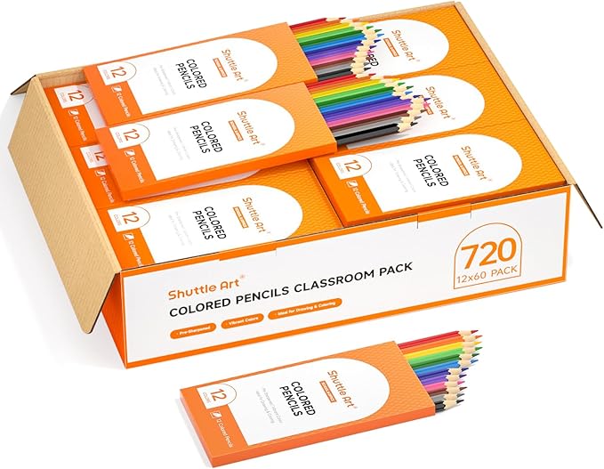 Shuttle Art 720 Colored Pencils Bulk, 12 Vibrant Colors, Pack of 60, Pre-sharpened Coloring Pencils, Wood Colored Pencil for Kids Teachers, Classroom Essentials, Back to School Supplies