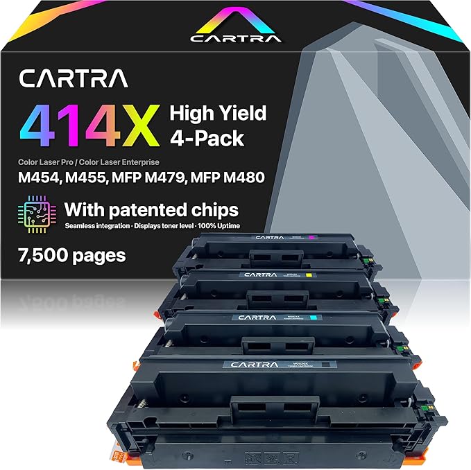 CARTRA 414X Toner Cartridge Set 4 Pack for HP Color Laserjet Pro MFP M454dw, M454dn, M454, M479fdw, M479fdn, M479, M455dn, M455, M480f, M480 - High Yield Magenta Black Cyan Yellow