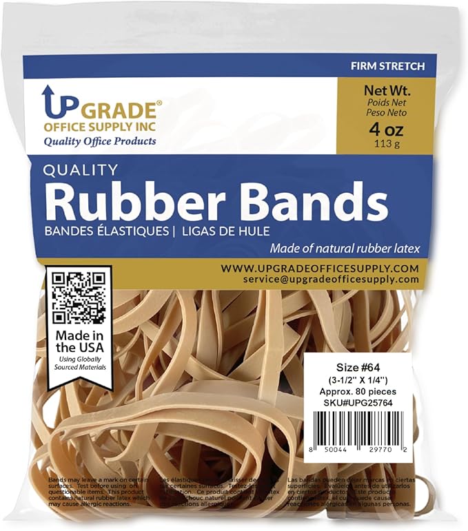 Upgrade Office Supply UPG25764 Rubber Bands, Size 64 (3-1/2 x 1/4), 80 Bands, 1/4 lb, USA