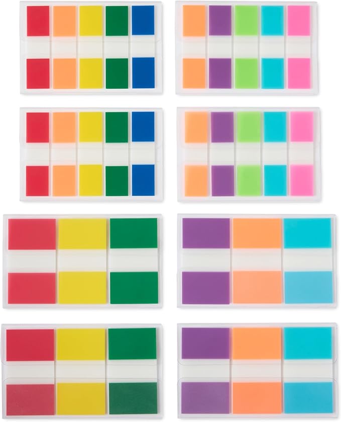 Amazon Basics Flags and Tabs Combo, 240pcs 0.94 inch in Wide and 400pcs 0.47 inch in Wide, Total 640 Count, Rectangular, Assorted Colors