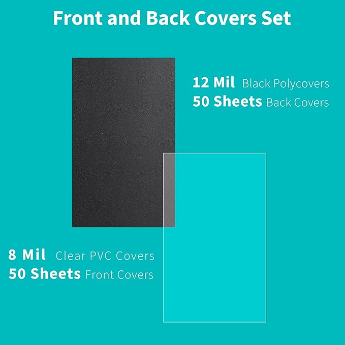Binditek 100 Pack Binding Covers and Backs Set, 8.5 x 14 Inches, 50 Clear PVC (8Mil), 50 Sand-Textured Polycovers (12Mil), Legal Size