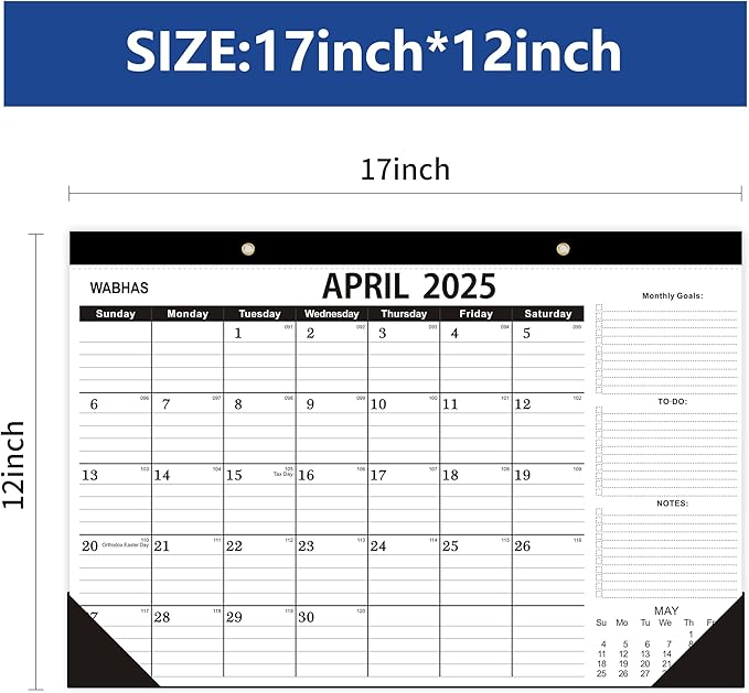 Desk Calendar 2025-2026,April 2025 to September 2026-Calendar 2025-2026 -18 Months,Desk Calendar 2025-2026 with to-do List,Thick Paper,17" x 12" For Planning.