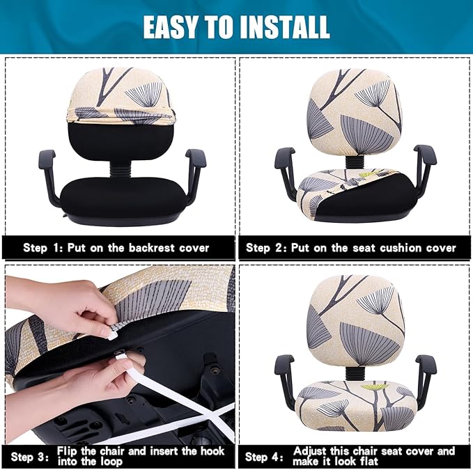 Smiry Stretch Printed Office Computer Chair Covers, Universal Washable Removable Desk Rotating Chair Slipcovers Protector, Seat + Backrest Cover - Yellow and Grey