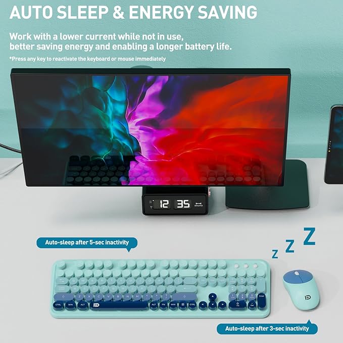 Wireless Keyboard and Mouse Combo, 2.4 GHz Wireless Full-Sized Typewriter with Round Keycaps, Mouse and Keyboard for Windows, Computer, Desktop, PC, Laptop (GradientBlue)