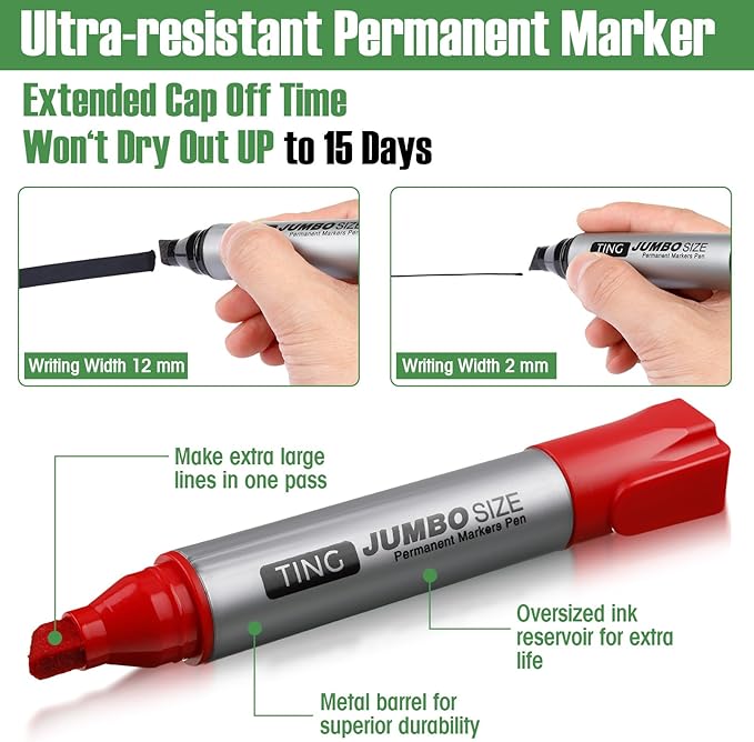 Cholemy 40 Pcs Jumbo Permanent Markers Bulk Large Chisel Tip Permanent Markers Quick Drying Pens for Office Teacher Supplies(Multicolor)