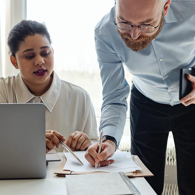 LINFANC 8 Pack Ballpoint Pens, Premium Retractable Metal Ballpoint Pen, Medium Point 1.0mm Black Ink Pen for Home School Work Office Supplies, Stainless Steel Trim, Extra 8 Refills