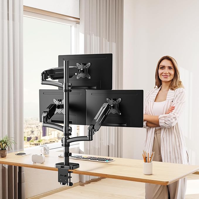 MOUNT PRO Triple Monitor Mount for Max 32" Computer Screen, Adjustable 3 Monitor Desk Mount, up to 17.6lbs Each, Gas Spring Three Display Arm with Tilt Swivel Rotation, VESA Mount 75x75/100x100mm