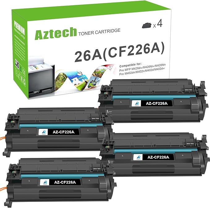 Aztech Compatible Toner Cartridge Replacement for HP 26A CF226A Pro M402n M402dw M402dn Pro MFP M426fdw M426fdn M426dw Printer (Black 4-Pack)