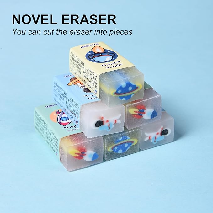 18Pcs Cute Outer Space Themed Erasers for Kids Bulk, Kawaii Fun Pencil Jelly Erasers for School Classroom Supplies Prize Gifts Party Favors