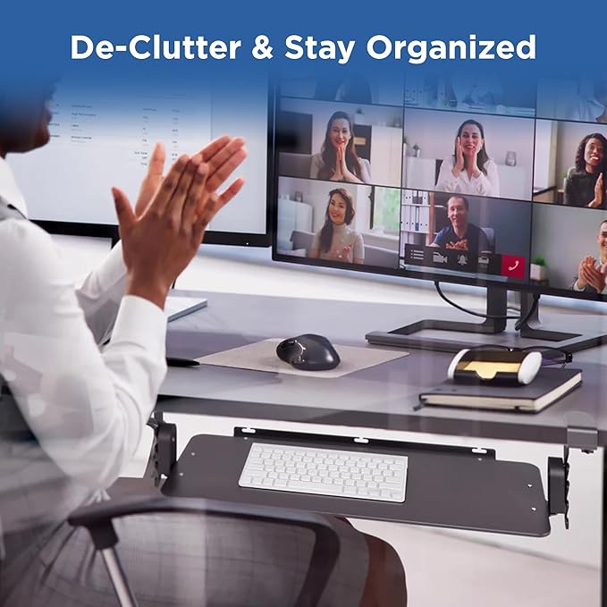 Kt4 Clamp on Keyboard Tray, Adjustable Slide Out Drawer for Desk, Height Tilt Adjustable Keyboard Holder, Under Desk Pull Out Tray (Black)