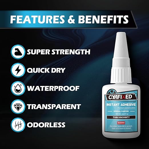 Super Glue Liquid, Instant Clear Cyanoacrylate Thin Viscosity Adhesive, Food Safe CA Glue for Shoe Sole Repair Leather Ceramic Plastic Glass Metal Wood Aquarium Porcelain Rubber Pottery Model Craft