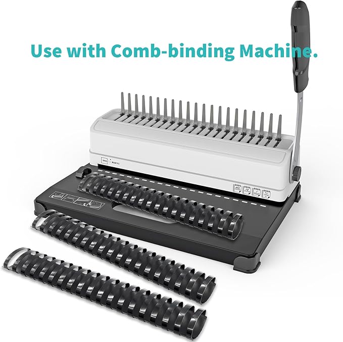 Binditek 12 Pack Plastic Binding Comb Spines, 1-1/2 Inch Diameter, 310 Sheet Capacity, 19 Ring, for Letter Size, Black, for Students and Coworkers