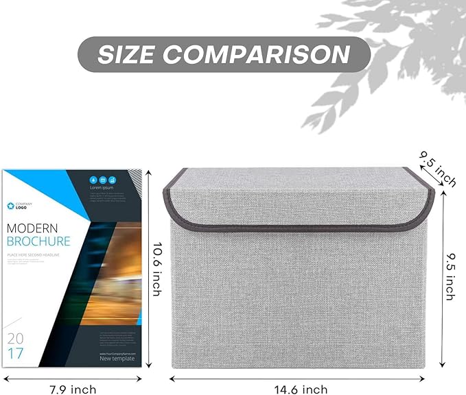 Linen Fabric Foldable Storage Cube Bin Organizer Basket with Flip-Top Lid & Handles, Large Clothes Blanket Box for Home, Office, Closet, Light Gray, 4 Pack 14.6 x 9.5 x 9.5”