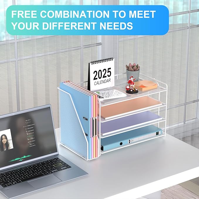gianotter 4-Tier Paper Organizer With Magazine Holder, Desk Organizers and Accessories, White Desk Accessories, File Organizer for Office Supplies Storag(White)