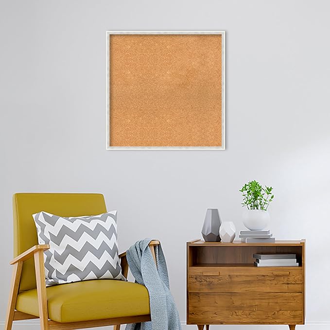 Amanti Art Natural Cork Board for Wall, 27x27 Vision Board with White Frame, Large Corkboard Office Decor for Home Organization, Modern Corkboard Pinboard to Display Items for Home Organization in