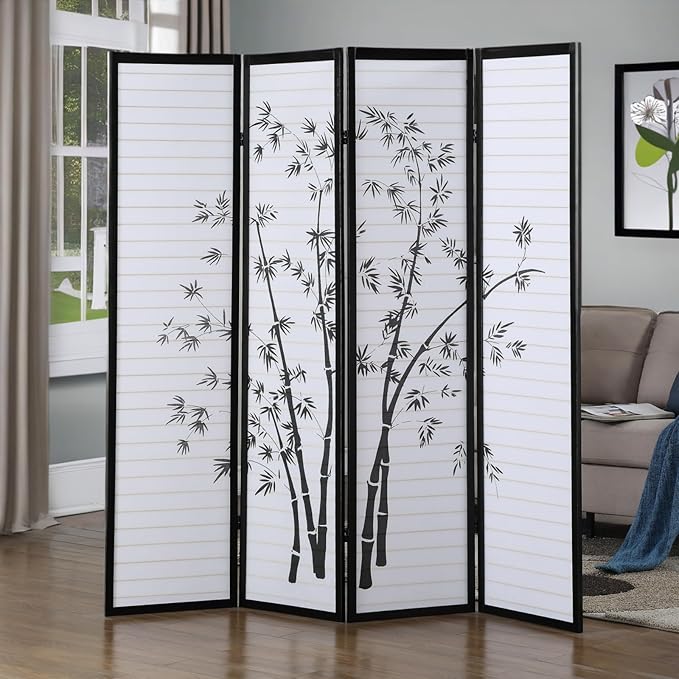 NicBex Room Divider 4 Panel Room Dividers with Oriental Style Partition Room Dividers and Folding Privacy Screens Wall Divider for Home, Office, Room Separation,72" W x 1" D x 71" H, Black