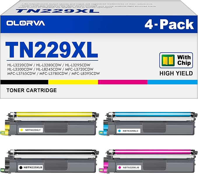 TN229XL TN229 Toner Compatible for Brother TN229 Toner Cartridges Works for Brother MFC-L3780CDW HL-L3280CDW HL-L3220CDW MFC-L3720CDW , TN229XL 4 Pack