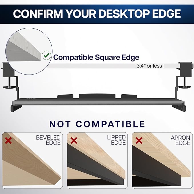 VIVO Large Height Adjustable Under Desk Keyboard Tray, C-clamp Mount System, 27 (33 Including Clamps) x 11 inch Slide-Out Platform Computer Drawer for Typing, Light Wood, MOUNT-KB05HA
