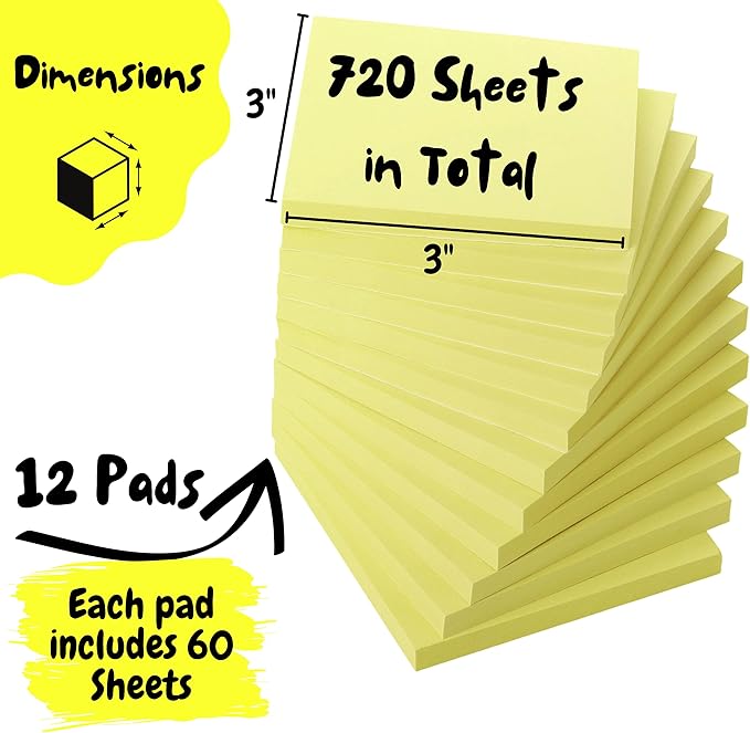 Mr. Pen- Sticky Notes, 3"x3", 12 Pads, Pastel Yellow Colors, Self-Stick Pads, Aesthetic, Colorful, Bulk