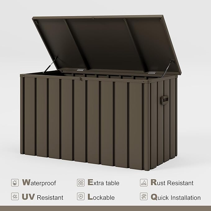 PURPLE LEAF Outdoor Deck Box 160 Gallon Waterproof Lockable Storage Box Container with Lid Deck Organization for Patio Cushions Side Table Pool Accessories Garden Tools, Brown