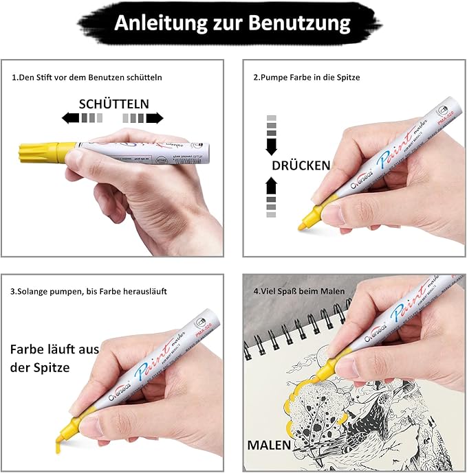 Paint Marker Pens - 5 Colors Permanent Oil Based Paint Markers, Medium Tip, Quick Dry and Waterproof Assorted Color Marker for Metal, Wood, Fabric, Plastic, Rock Painting, Stone, Mugs, Canvas, Glass