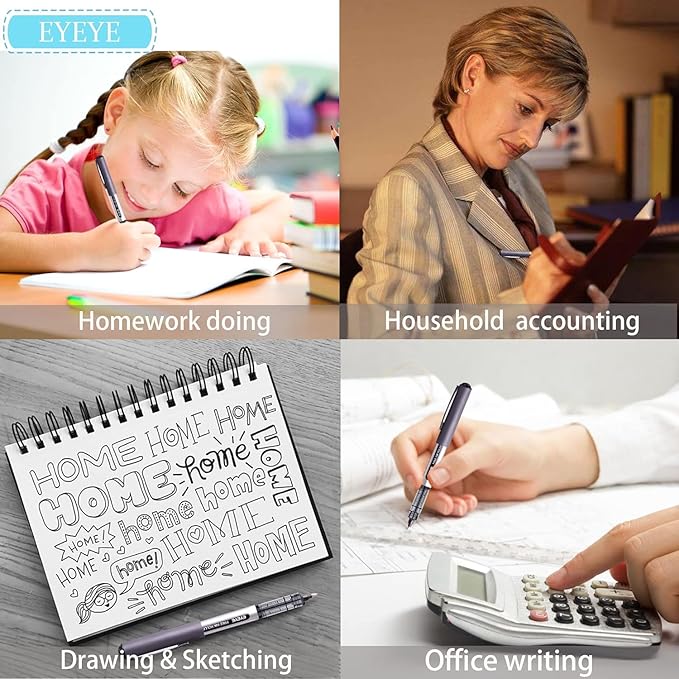 EYEYE 0.5mm Black Rollerball Pens 25 Pack, Extra Fine Point Roller Ball Pen Quick Dry, Liquid Ink Pens Fine Point Smooth Writing Pen for Journaling, Note Taking, Office, School Supplies