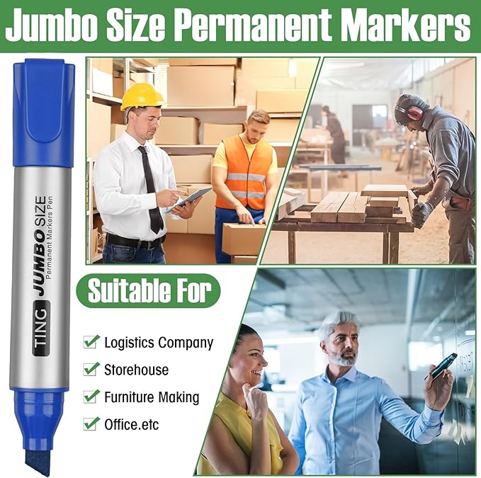 Cholemy 40 Pcs Jumbo Permanent Markers Bulk Large Chisel Tip Permanent Markers Quick Drying Pens for Office Teacher Supplies(Multicolor)