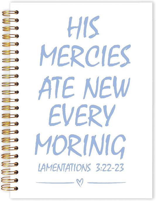 Qabliqo Trendy Blue Christian Spiral Notebooks, His Mercies Are New Every Morning Bible Journal, Religious Scripture Journals for Writing, Bible Verse Notebook for Note Taking, 5.5x8.3 Inch