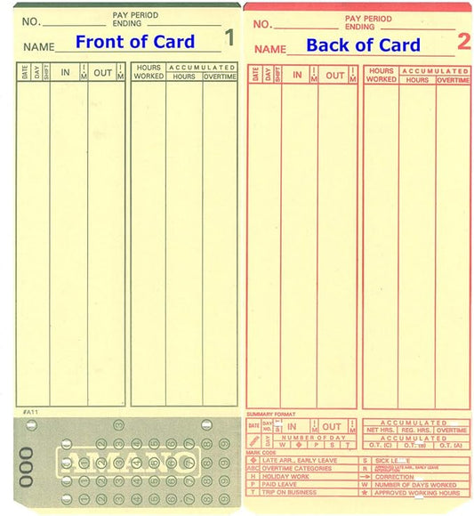 (400) Amano MJR-7000 and MJR-8000 Time Clock Cards, 000-099 Number Series