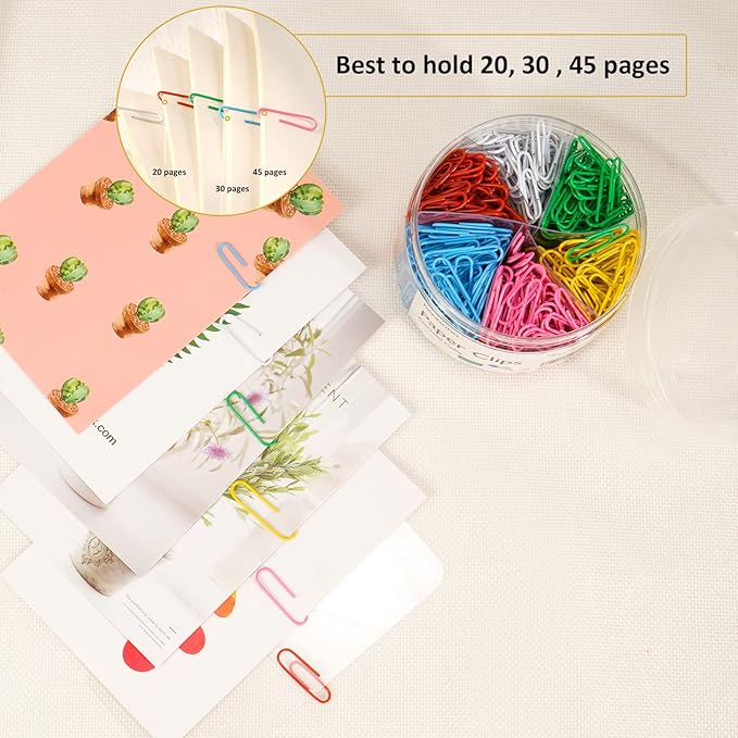 Colored Paper Clips,560 Pcs Medium 1.3 Inch (33 mm) Paper Clips Great for Office School Supplies Colorful Paperclip