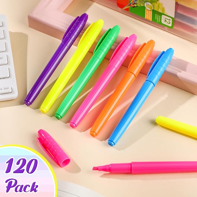 Seajan 120 Pack Highlighters Assorted Colors Highlighter Markers Chisel Tip Highlighter Pens Quick Drying Markers Bulk for Adults Home Office Supplies(Cute Colors)