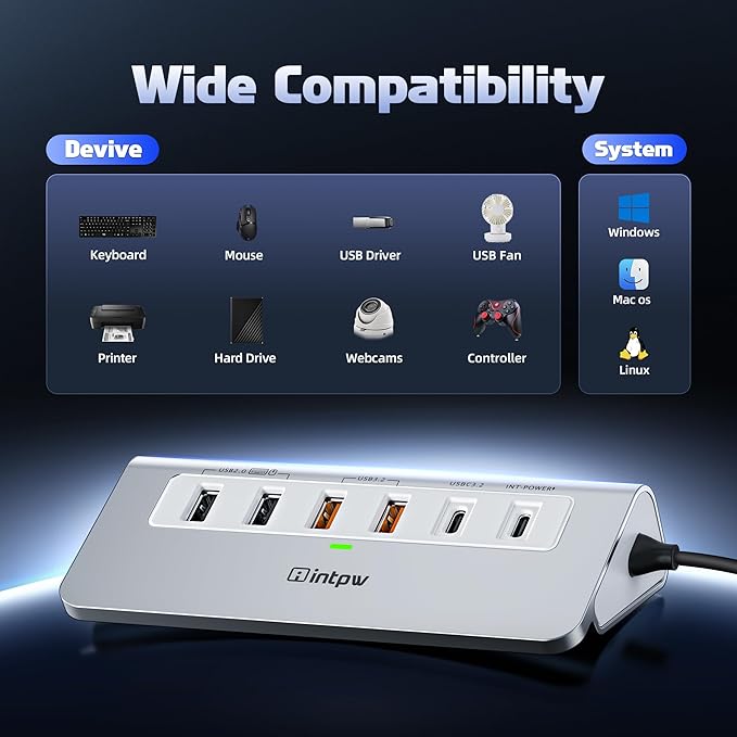 USB C Hub 10Gbps, 9-in-1 USB 3.2 Hub with 4K@60Hz HDMI, Type-C 3.2, 2 USB-A 3.2, 2 USB-A 2.0, PD 100W, SD/TF Slot, Aluminum USB Hub for Laptop, iPhone 16/15 Series, MacBook Air/Pro and More