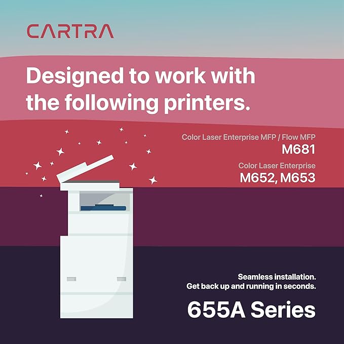 CARTRA 655A 4 Pack Toner Cartridge Replacement CF450A CF451A CF452A CF453A for HP Color Laserjet Enterprise M652n M652 M53dn M653x M653 MFP M681dh M682z Series Printer | Black Cyan Yellow Magenta.