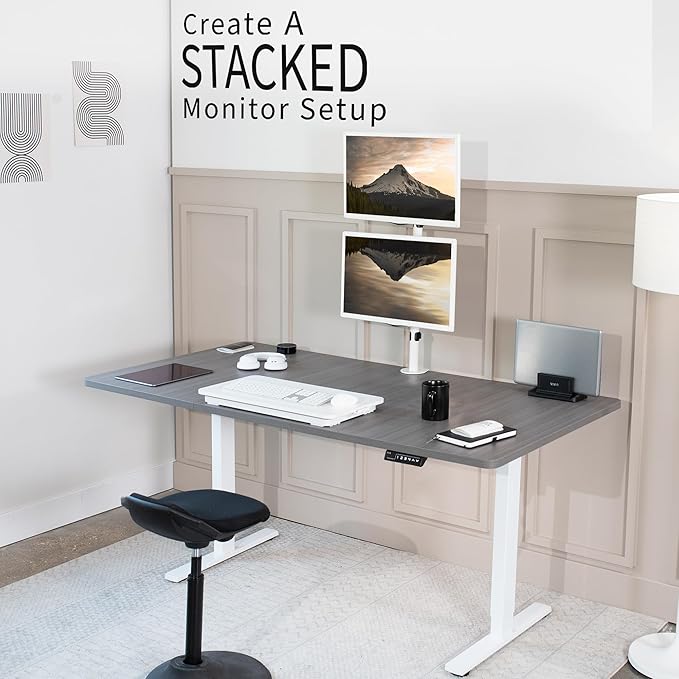 VIVO Dual Vertically Stacked LCD Monitor Desk Mount, Extra Tall Heavy Duty Adjustable Stand for 2 Ultrawide Screens up to 34 inches, 22 lbs Capacity, White, STAND-V002TW