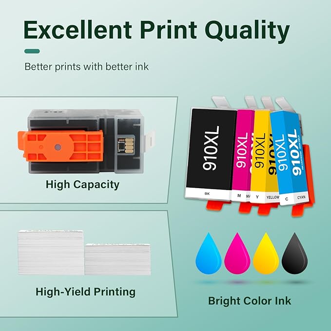 910XL 910 8015e Ink Cartridges Combo Pack Replacement for HP Printers 8025e 910 XL 910XL Black and Color 910XL/910 Multipack for OfficeJet Pro 8015e 8025e 8028e 8020 8035e 8034e 8020e 8025 8010 8028