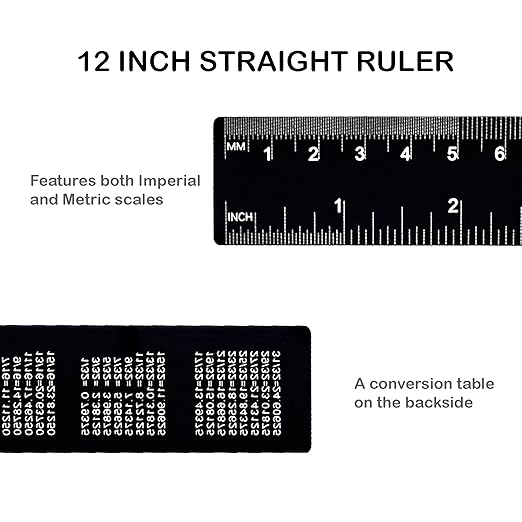 Set of 3 Aluminum Engineering Scale Metal Ruler Set, Architectural Scale Rulers 12 Inch and 6 Inch Triangle Ruler and 12 Inch Straight Edge Ruler Drafting Tools for Architects, Draftsman