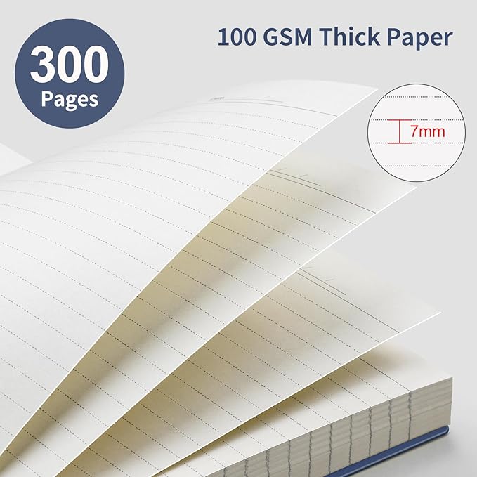 EMSHOI A5 Spiral Notebook College Ruled Lined Journal, Small 5.7" X 8.22", 300 Pages/150 Sheets, 100gsm Thick Paper, Waterproof Hardcover, for Office School Women Men Work Writing Notes, Blue