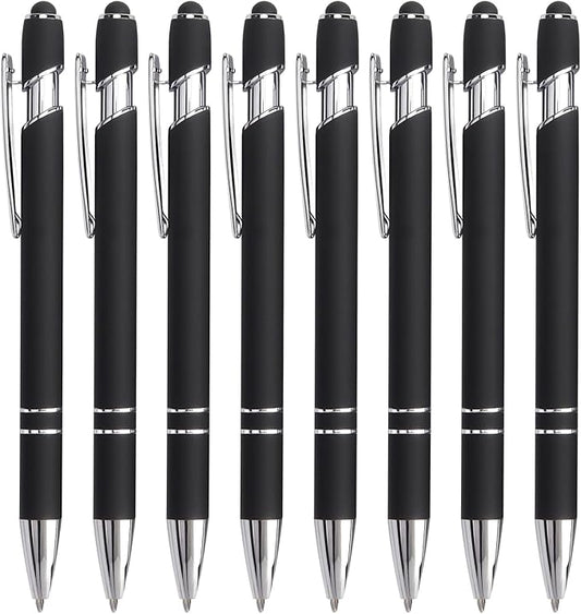 Bribobo 8 Pack Black Ballpoint Pen 2-in-1 Stylus - Retractable Metal Pen With Stylus Tip for Touch Screens, 1.0 mm Black Ink