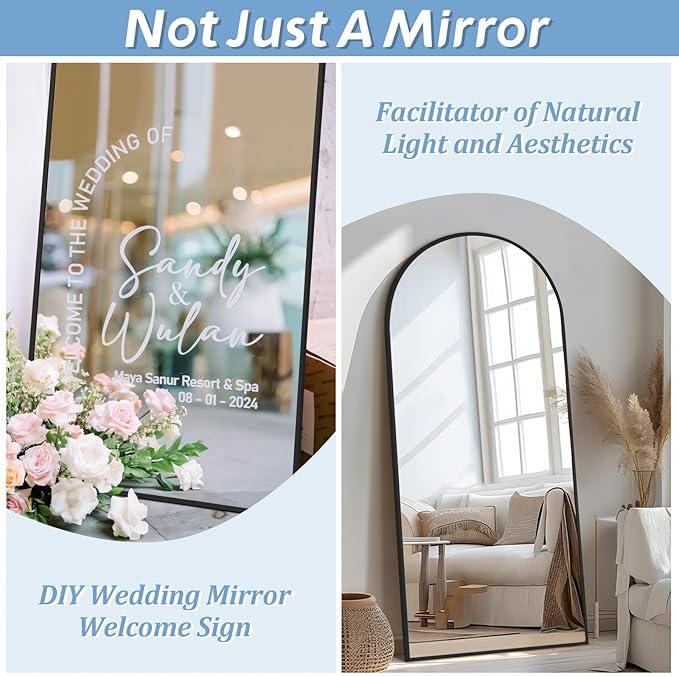76"X34" Large Arched Floor Mirror Full Length with Stand, Black Hanging or Leaning Standing Full Length Mirror for Bedroom Living Room Gym, Full Body Mirror Wall Mounted, Tempered Glass