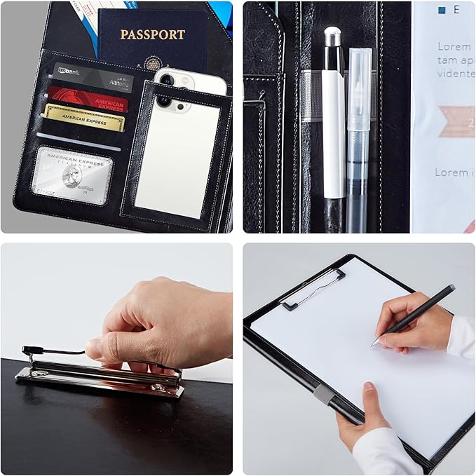PU Leather Padfolio Folder Clipboard Portfolios Organizer Conference Document Organizer with Business Card Holder Storage Clipboard Writing Pad,Swan and Tree
