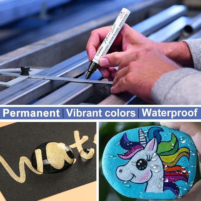 Overseas Permanent Paint Pens Paint Markers - 2 Pack White and Black Oil Based Markers, Quick Drying and Waterproof Marker Pen for Metal, Rock Painting, Wood, Rubber, Plastic, Canvas, Mug. Medium Tip