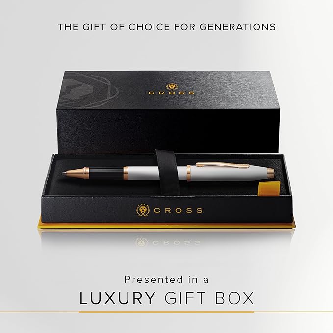 Cross Century II Refillable Rollerball Pen Presented in a Luxury Gift Box - Medium Point, Black Ink, Pearlescent White