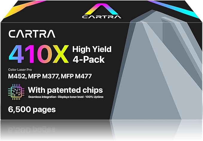 CARTRA 410X 410A Toner Cartridge Compatible with 410X Toner Cartridge 4 Pack High Yield Works with Color Laser Jet Pro M452 M377 MFP M477 Series Printer Ink
